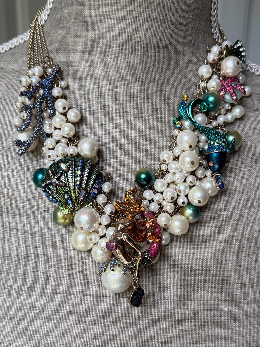 Betsey Johnson Mermaid Shell Fish faux pearl necklace